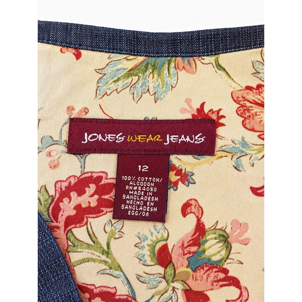 Jones Wear Jeans Size 12 Dark Wash Denim Blazer Floral Lined Cotton Jacket - Picture 2 of 8